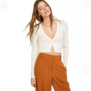 Danielle Bernstein Women's Puff Sleeve Cardigan, Cloud, Size XL